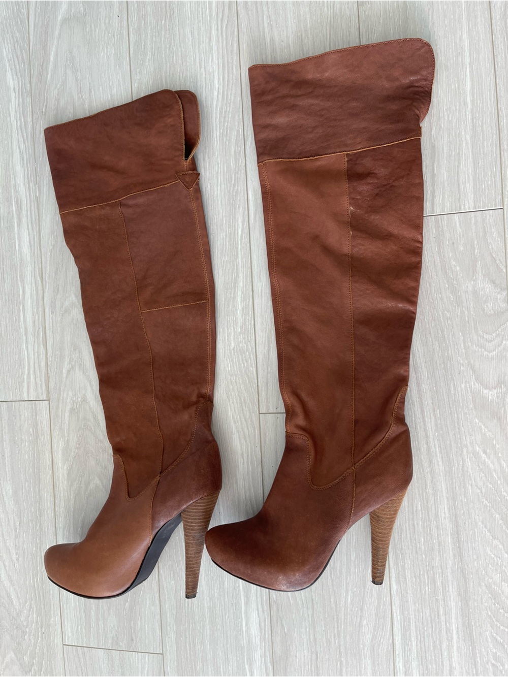 N.Y.L.A. Chestnut Brown Genuine Leather High Heel Knee-High Boots Size 8.5